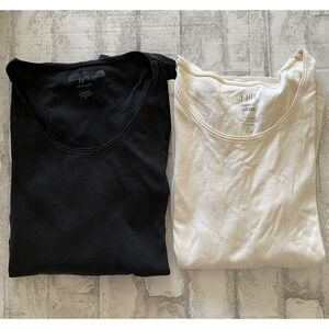 J Jill Set Black and Cream Perfect Pima Long Sleeve Crewneck Cotton Shirts M/PM